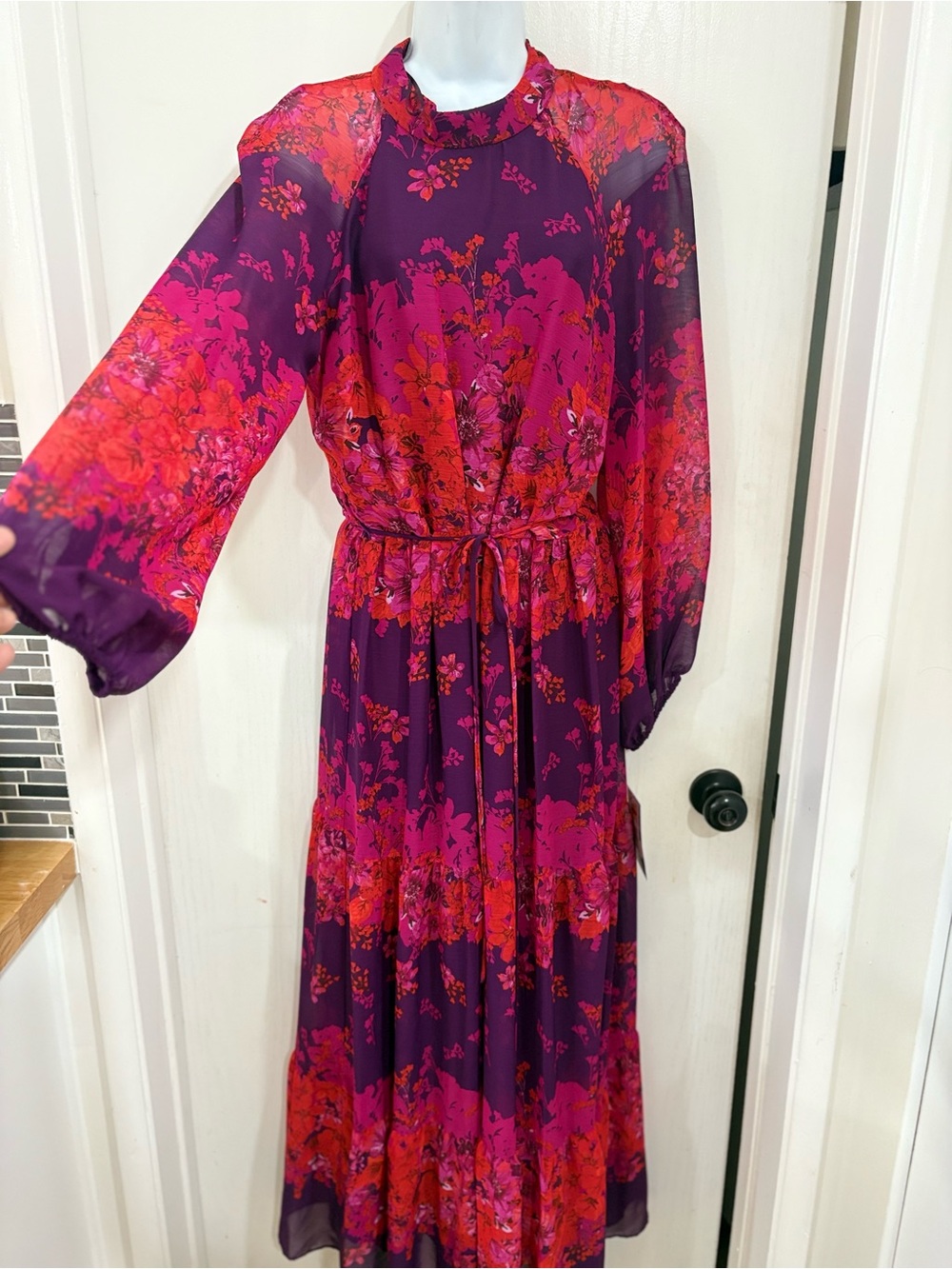 Maison Tara Purple and Pink Floral Maxi Dress